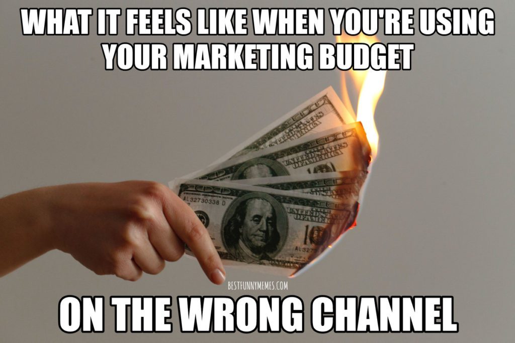 burning money meme about using the marketing budget wrong and how it feels like